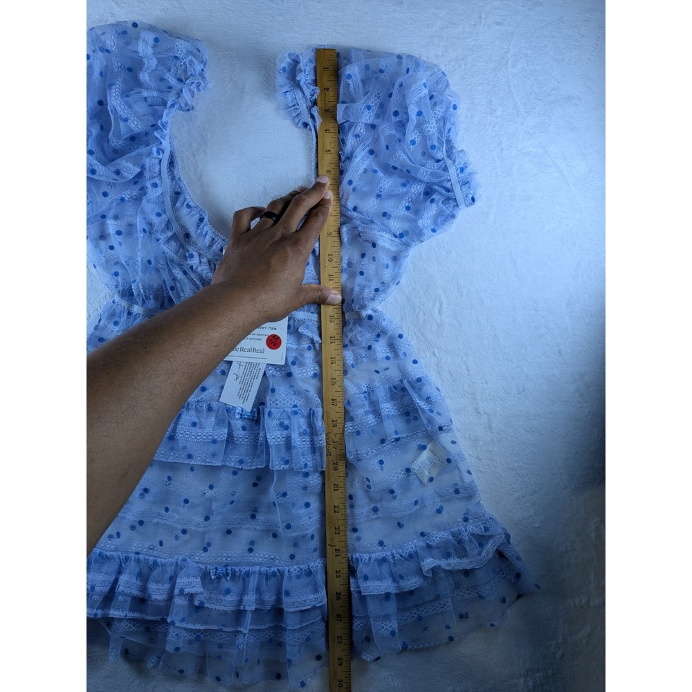 NWT For Love & Lemons Lace Mini Dress Polka Dot Ruffle Party Puff Sleeve M - Picture 9 of 14